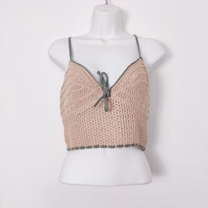 Love Knits Women's Tan Crochet Bralette with Lace-Up Back Size Large Beach Boho